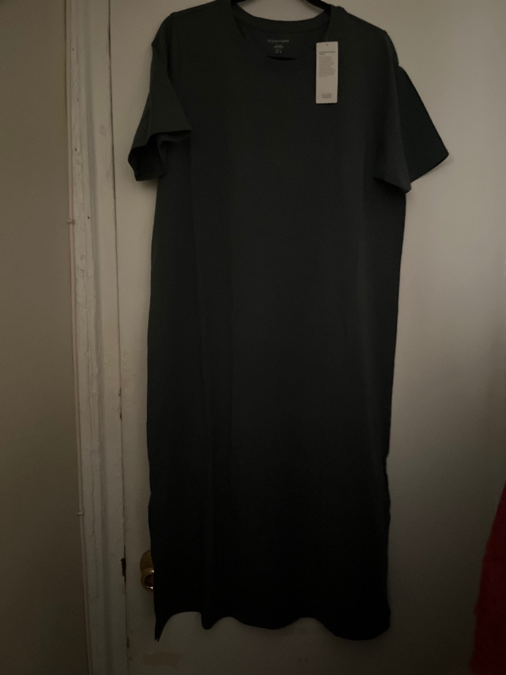 EILEEN FISHER NWT $198 L midi-maxi blue gray cotton stretch SS dress
